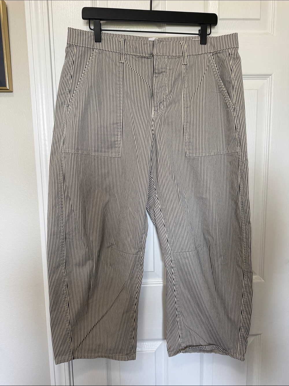 Gap Women’s Striped Barrel pants Like new Sz 31P blue/black white